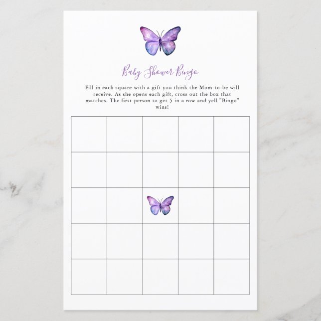Elegant för Butterfly Baby Shower Bingo Game (Framsida)