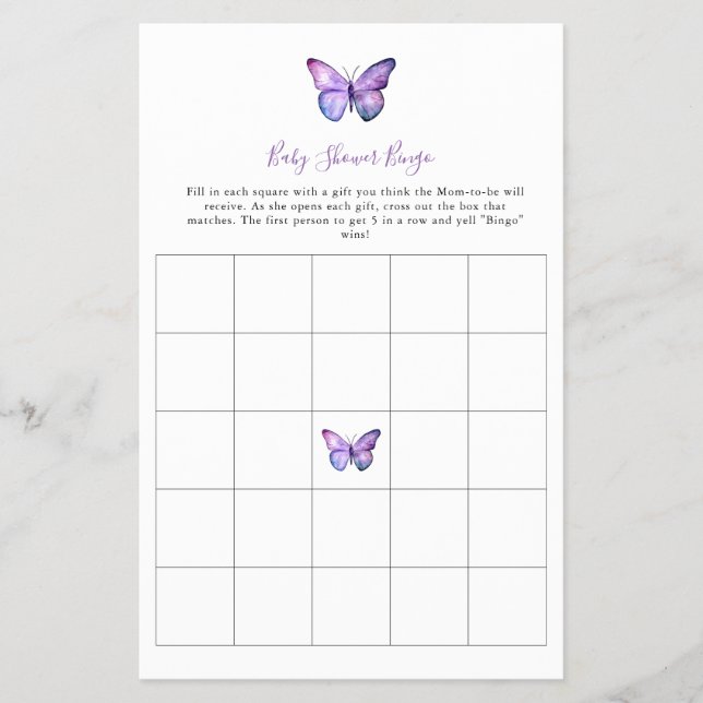 Elegant för Butterfly Baby Shower Bingo Game Flygblad (Framsidan)