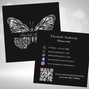 Elegant för Butterfly Black silver QR-kod Fyrkantigt Visitkort