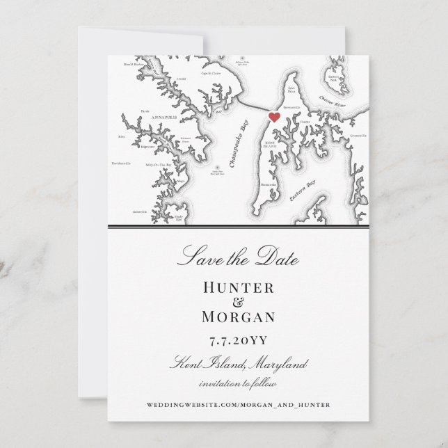 Elegant för Chesapeake Bay Beach Klubb Black White Spara Datumet (Framsida)