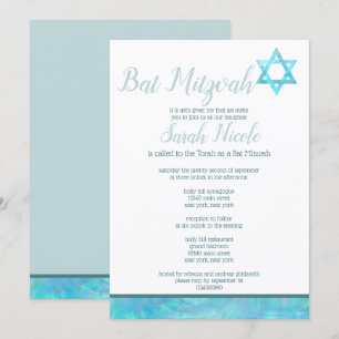 Elegant för Chic av bat mitzvah blå opal vattenfär Inbjudningar