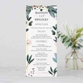 Elegant för djup blå Blommigt, bröllop Meny