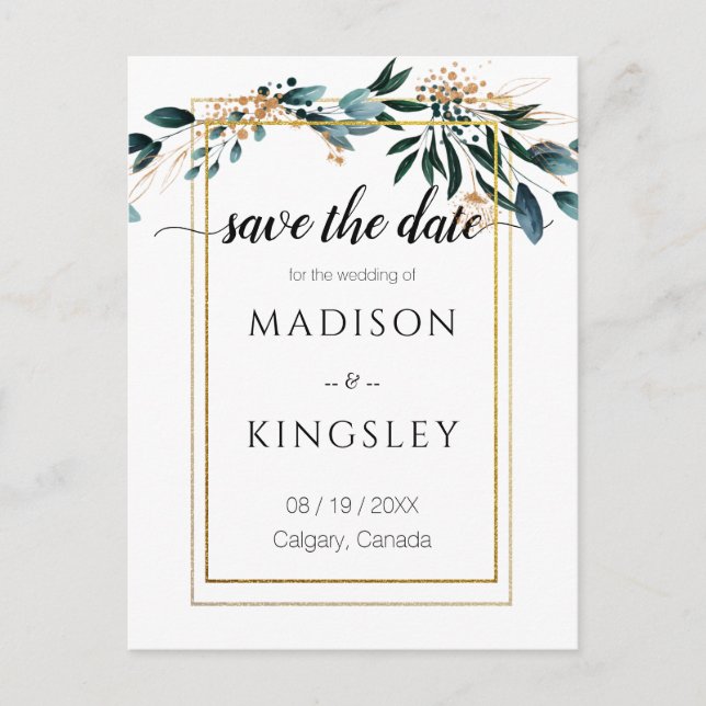 Elegant för djup blå Blommigt, bröllop Vykort (Framsida)