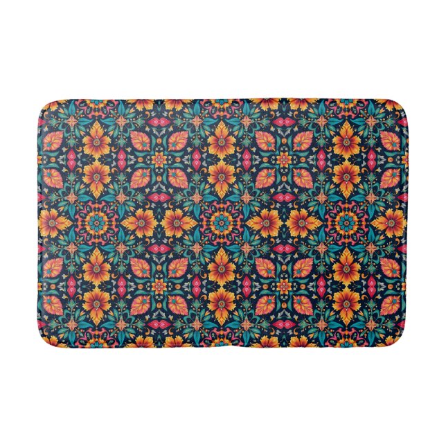 Elegant för färgstarkt Boho-Blommönster  Symmetry Badrumsmatta (Framsidan)
