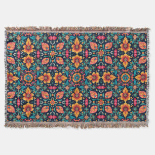 Elegant för färgstarkt Boho-Blommönster Symmetry Filt