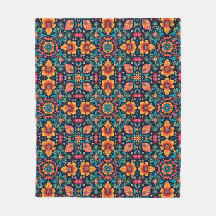 Elegant för färgstarkt Boho-Blommönster Symmetry Fleecefilt