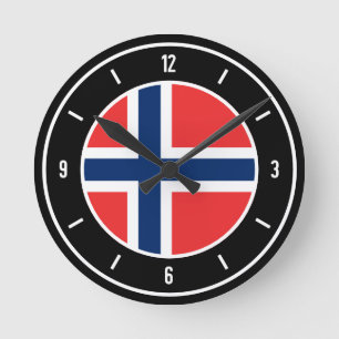 Elegant för Flagga av norge Rund Klocka