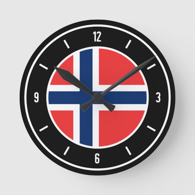 Elegant för Flagga av norge Rund Klocka (Framsida)
