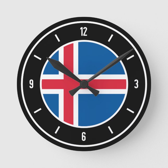 Elegant för Flagga i island Rund Klocka (Framsida)
