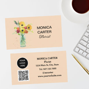 Elegant för Florist Social media QR Code Blommigt Visitkort