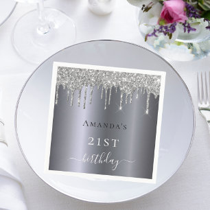 Elegant för födelsedagen silver glitter monogram pappersservett