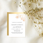 Elegant för födelsedagstäckande vit guld-blommigt- inbjudningar<br><div class="desc">Ett modernt,  elegant och ett minimalistiskt födelsedagsfest inbjudan. En vit färgad-bakgrund som dekoreras med faux guld-blommigtar. Anpassa och lägg till ditt namn och information om party.</div>