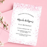 Elegant för födelsedagsvita rosa glitter-miniatyrd inbjudan vykort<br><div class="desc">För elegant 21:a födelsedag (eller någon annan ålder). En vit snyggt bakgrund. Dekorerad med rosa faux glitter,  gnistor. Anpassa och lägg till information om namn,  ålder och party. Namn är skrivet med ett handskript i stil</div>