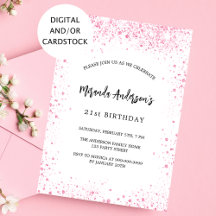 Elegant för födelsedagsvita rosa glitter-miniatyrd