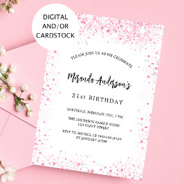 Elegant för födelsedagsvita rosa glitter-miniatyrd inbjudningar