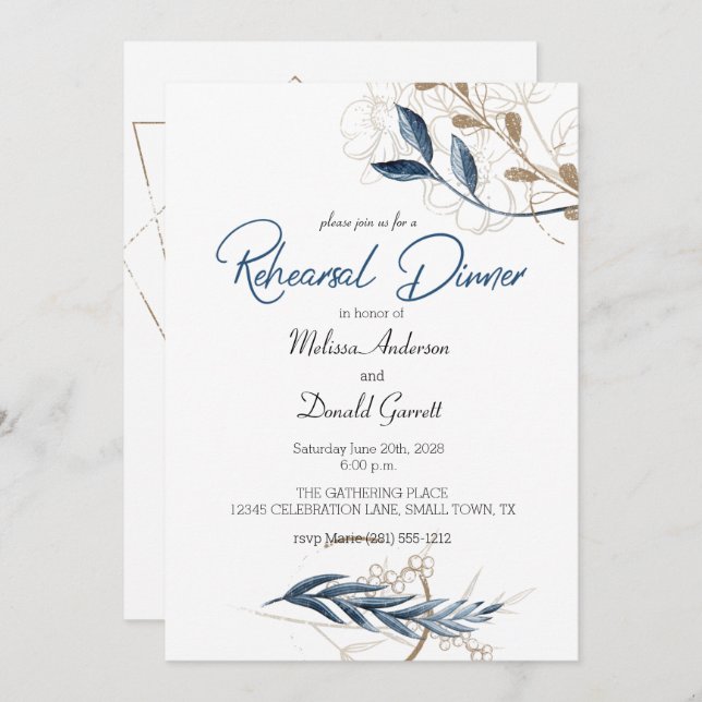 Elegant för förnyad Blommigt i blå Guld, modern  (Fram/baksida)