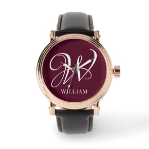 Elegant för första Personligen Burgundy Monogram Armbandsur