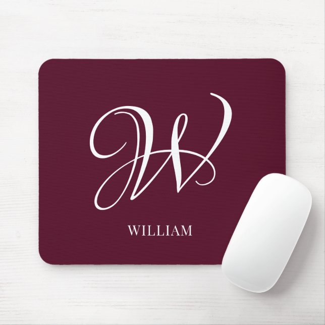 Elegant för första Personligen Burgundy Monogram Musmatta (Med mus)