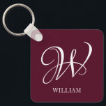 Elegant för första Personligen Burgundy Monogram Nyckelring<br><div class="desc">Enkel anpassningsbar i snyggt,  inledande monogram i modern typografi. anpassningsbar av perfekt med personlig beröring</div>