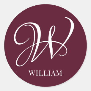 Elegant för första Personligen Burgundy Monogram Runt Klistermärke