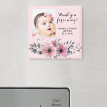 Elegant för foto för BAPTISM TACK Rosa Blommigt Magnet<br><div class="desc">Säg TACK till alla dina gäster för att de gått med dig i din baptism firande. Den här designen har en blommigt för rosa och grått med textens TACK FOR COMING! inställd med populär typografi på mjuk rosa. Njut!</div>
