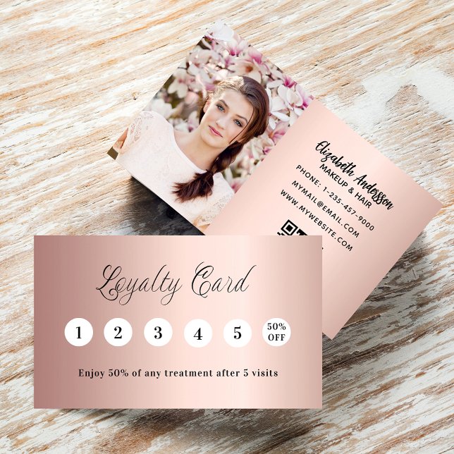elegant för foto på rosa guld ro qr-kod lojalitetskort (Skapare uppladdad)