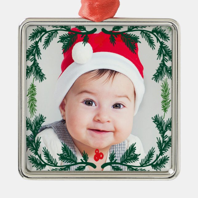 Elegant för fotoprydnad för gräs kran inramad julgransprydnad metall (Framsidan)