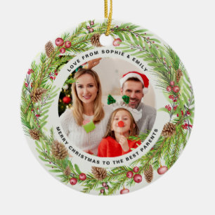 Elegant för fotopul för krans av familjeblad julgransprydnad keramik