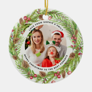 Elegant för fotopul för krans av familjeblad julgransprydnad keramik