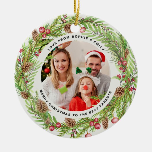 Elegant för fotopul för krans av familjeblad julgransprydnad keramik (Framsidan)