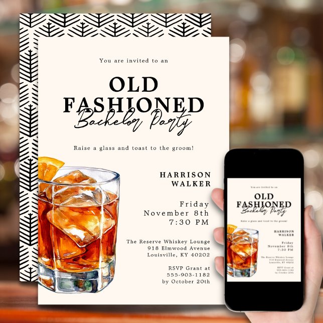 Elegant för gamla fashioned Whiskey Theme Inbjudningar (Fully customizable for your party.
)