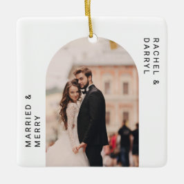 Elegant för gift och merry Photo Minimal Script Julgransprydnad Keramik