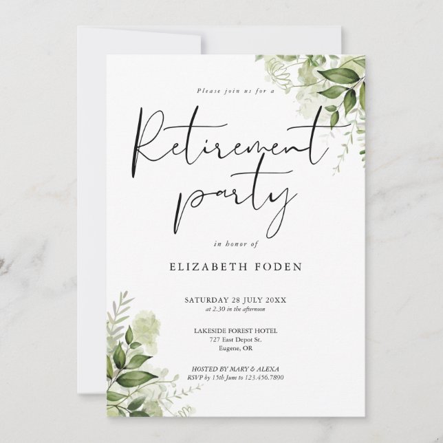 Elegant för Grey Blommigt Pension Party Inbjudningar (Framsida)