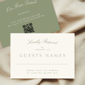 Elegant för Grönt Formell Bröllop QR CODE-OSA Anteckningskort