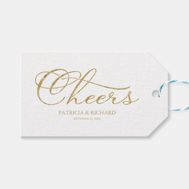 Elegant för guldblomma Skript Cheers Vin Flaska Mä Presentetikett (Framsidan (Horisontell))