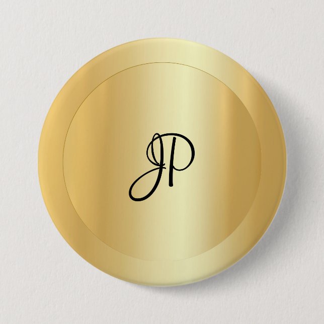 Elegant för handskriven Monogram Faux Guld-mall Knapp (Framsida)