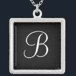 Elegant för hängehalsband för Monogram B svart Silverpläterat Halsband<br><div class="desc">Eleganta Monogramhängehalsband. Valt "skräddarsy det" för att ändra brev,  färgen,  bakgrundsfärgen och stilsorten för att personifiera ditt hängehalsband som tillfogar däribland extra text. Gör en perfekt gåva.</div>