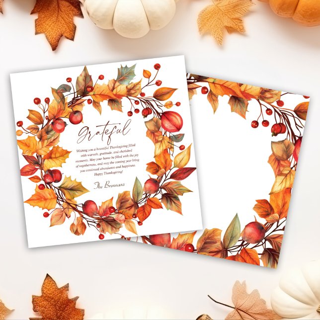 Elegant för höstandekrans Rustic Thanksgiving Julkort (Autumn Wreath Elegant Rustic Thanksgiving Holiday Card)