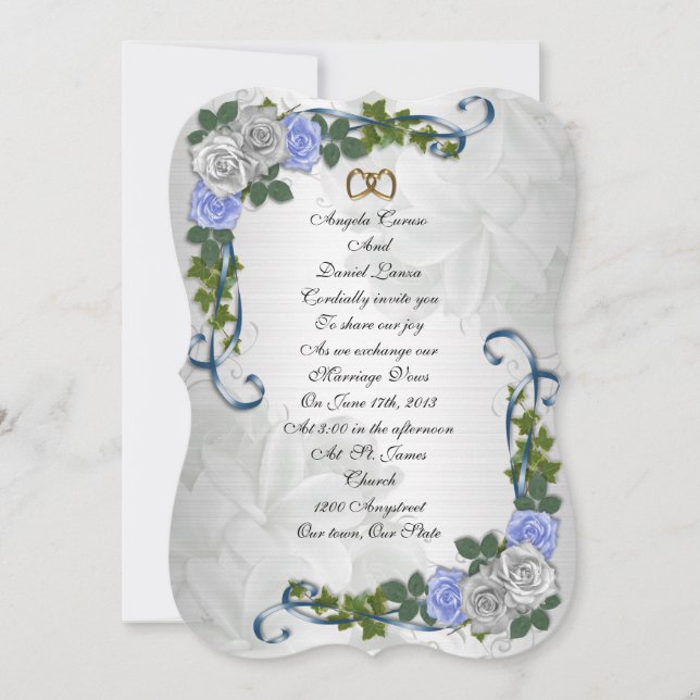 Elegant för inbjudan till Blue ro Wedding (Framsida)