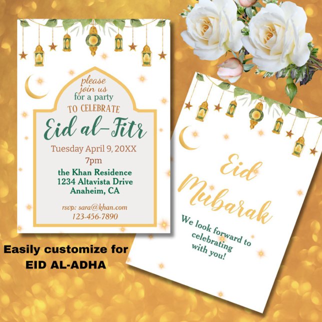 Elegant för inbjudan till Eid Party-grupp - vita G (An elegant Eid party invitation in white, gold + modern script typography.)