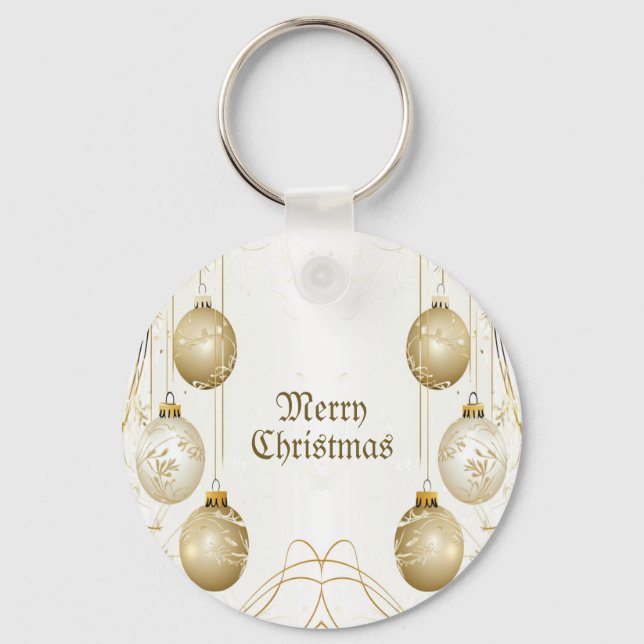 Elegant för Julfest av Golden Ornament-julen Nyckelring (Framsida)