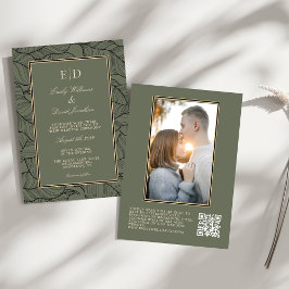Elegant för klassisk Grönt, , Blommigt QR-foto Inbjudningar