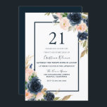 Elegant för marin och  Blommigt 21:a födelsedag i  Inbjudningar<br><div class="desc">Elegant för marin och  Blommigt 21:a födelsedagsbjudan Se matchande samling i Niche och bostad</div>