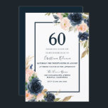 Elegant för marin och  Blommigt 60:e Födelsedagsfe Inbjudningar<br><div class="desc">Elegant för marin och  Blommigt 60:e Födelsedagsfest inbjudan Se matchningssamling i Niche och nest store</div>