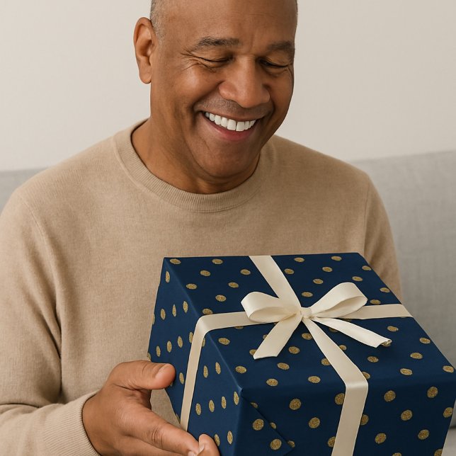 Elegant för marin och Guld Polka-pricka Presentpapper (Skapare uppladdad)