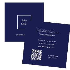 Elegant för marin vit logotyp QR-kod Fyrkantigt Visitkort