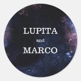 Elegant för marint rymdtema Stars Galaxy Bröllop Runt Klistermärke