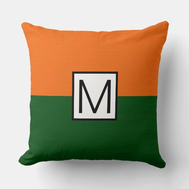 Elegant för modern Grönt och Orange i Monogram Kudde (Framsida)