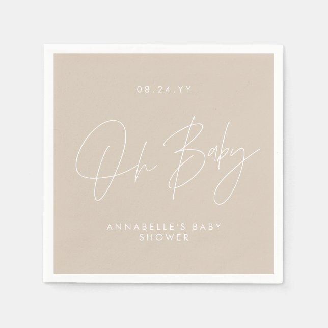 Elegant för modern naturkräm i babyduschskript pappersservett (Framsidan)