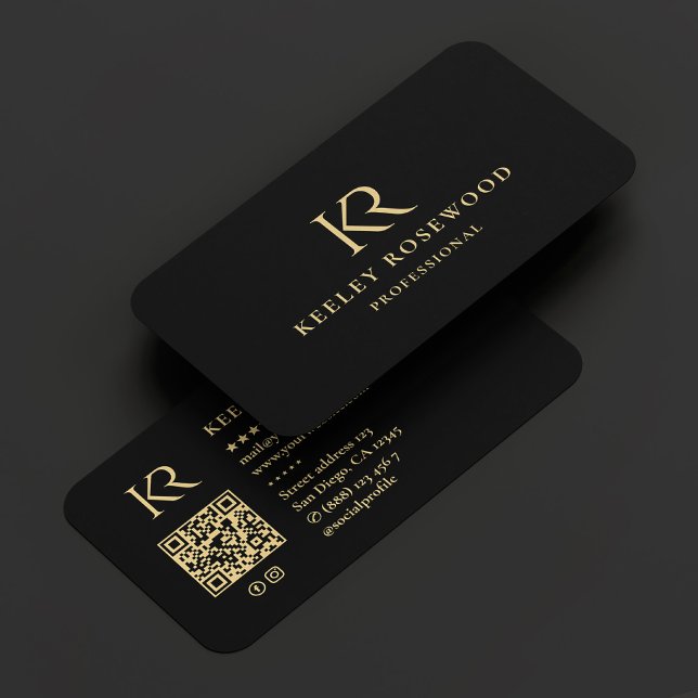 Elegant för Monogram KR Logotyp Professionell Blac Visitkort (Monogram KR Logo Professional Elegant Black Business Card
)